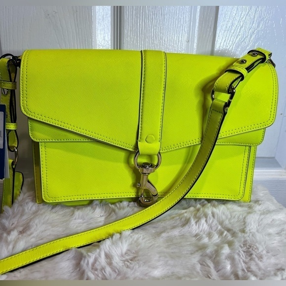 REBECCA MINKOFF HUDSON MOTO LEATHER NEON MARIGOLD BAG - Picture 16 of 16